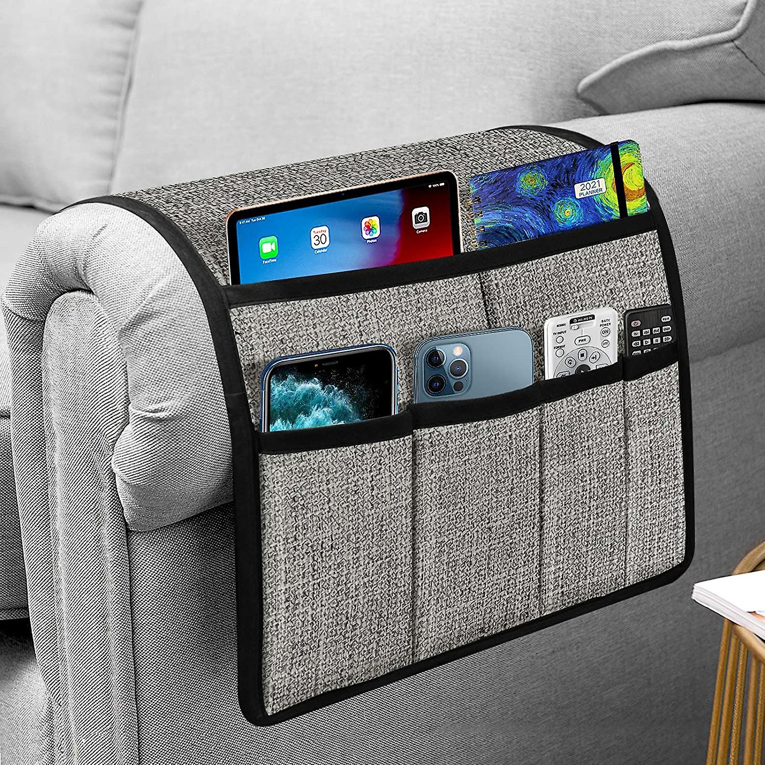 Thick Linen Armchair Caddy, Tv Remote Holder For Couch Sofa, Armrest