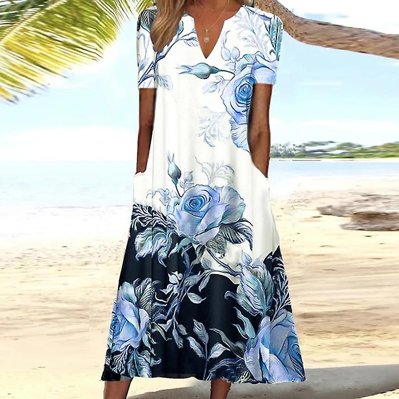 Short Sleeve Printed Boho Resort Beach Dress