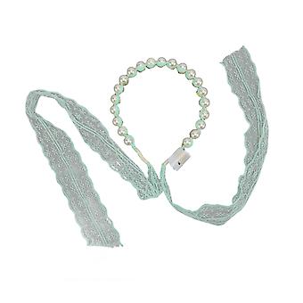 Glow Hoofdband Groen Kant Lint Pearl Gebogen Elegante Haarband Bruiloft Hoofdtooi