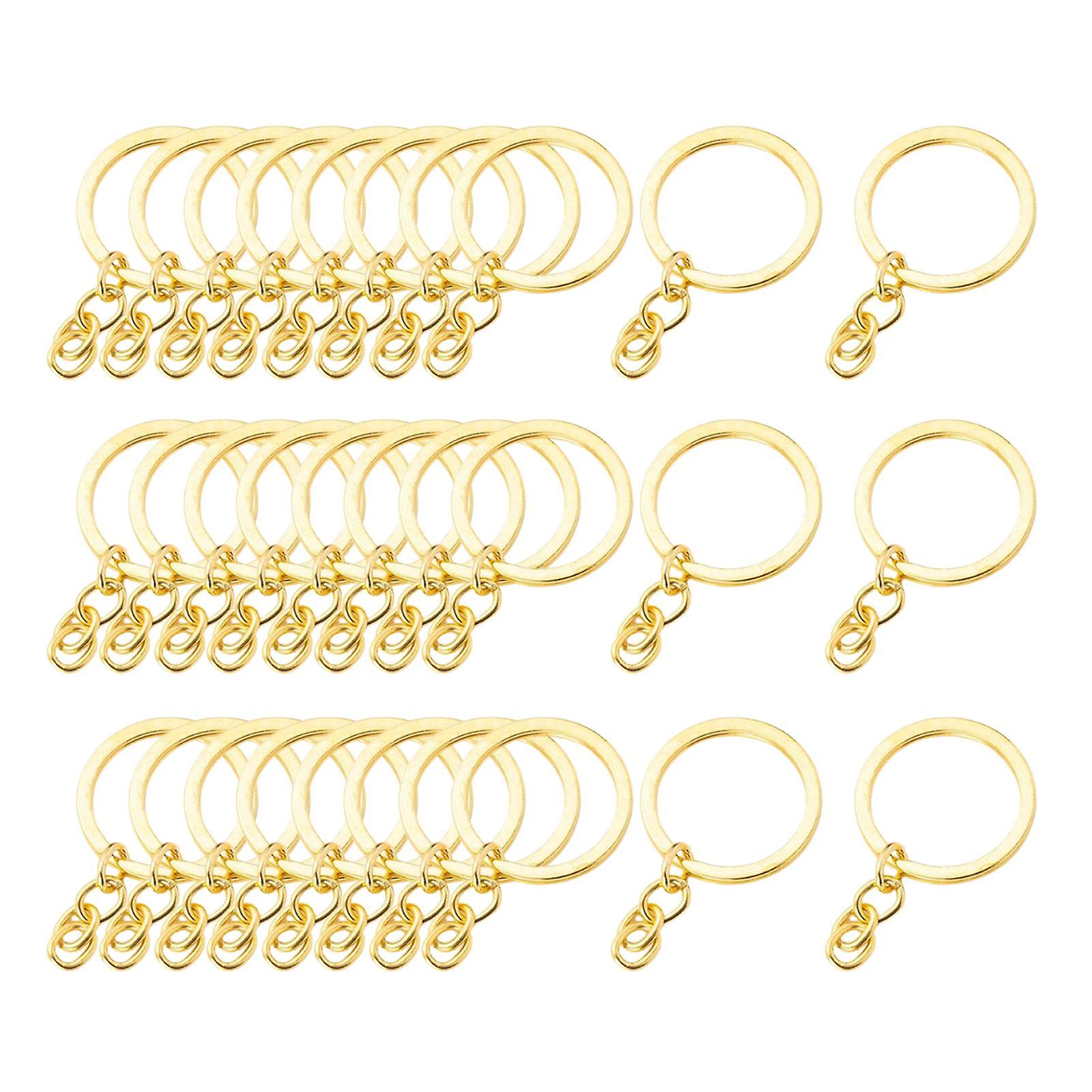 100 Pieces Alloy Split Keyring with Chains 25mm gold