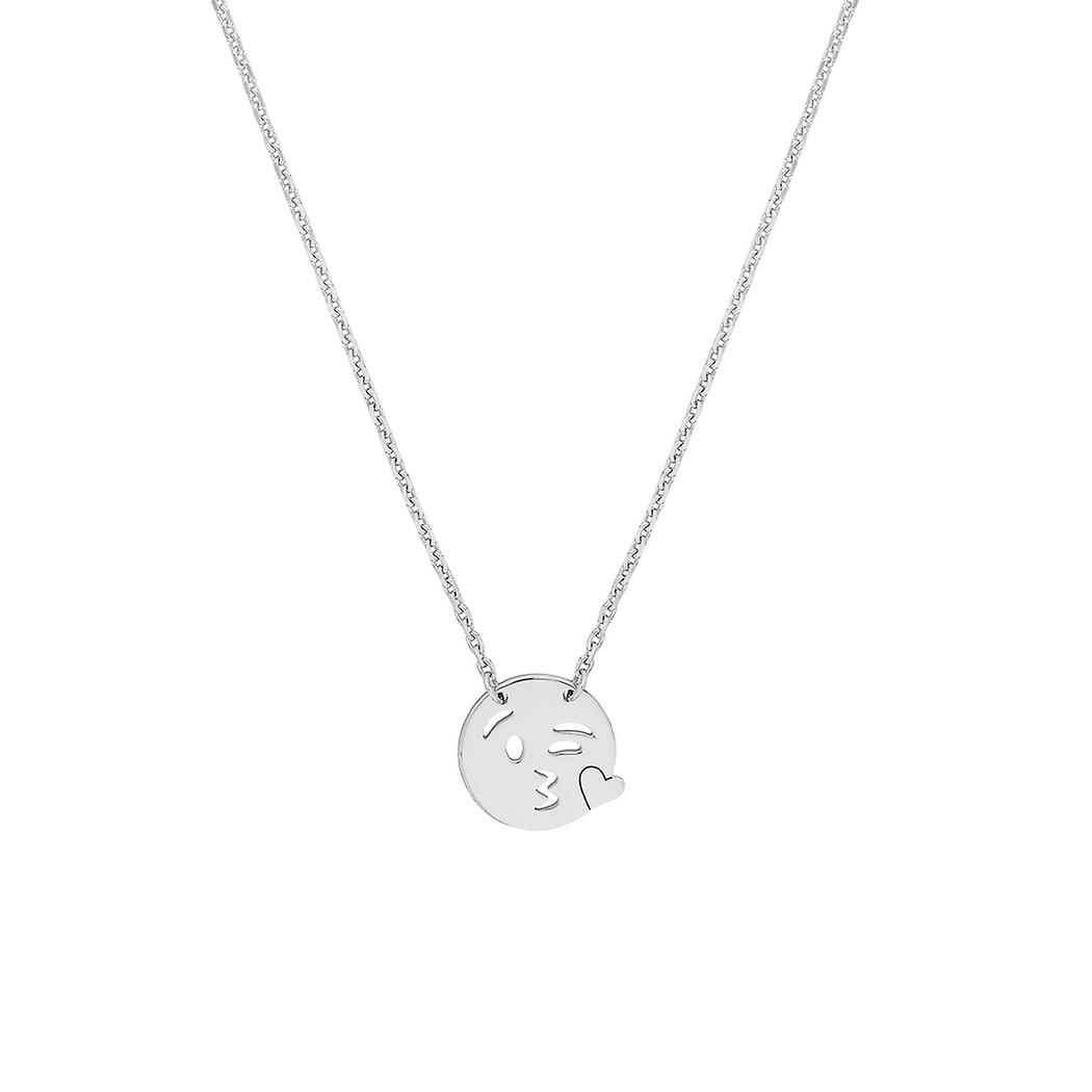 Colar ajustável de 45 cm (18 polegadas) em prata de lei 925 com banho de ródio e pingente de carinha sorridente piscando e mandando beijo.