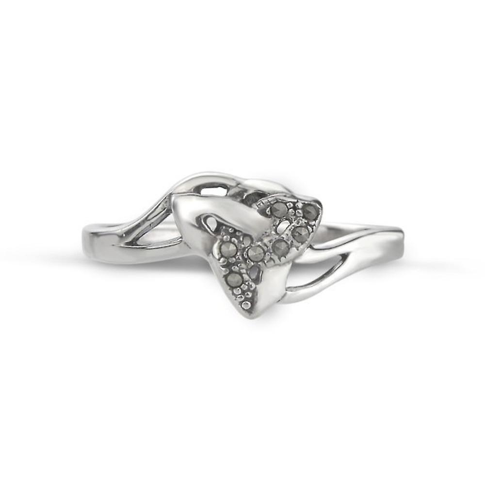 Celtic Holy Trinity Knot Triangle Face Ring - Marcasite Stones