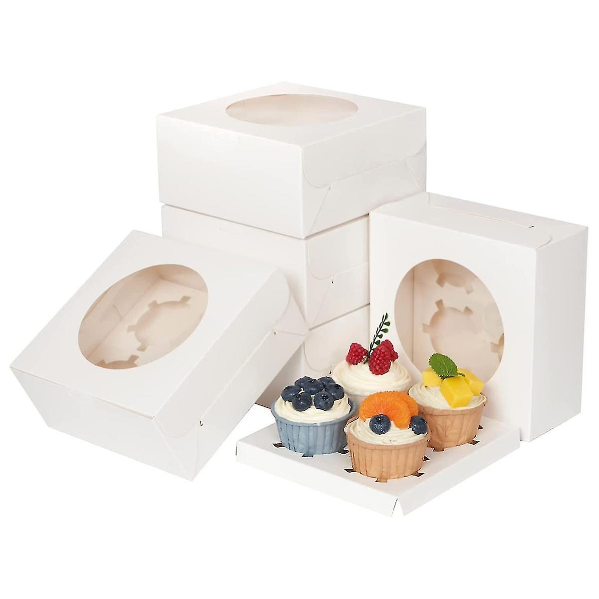 50 Packs White Cake Box, Cookie Box,bakery Boxes With Clear Window,4 Count Cupcake Boxes,treat Boxe