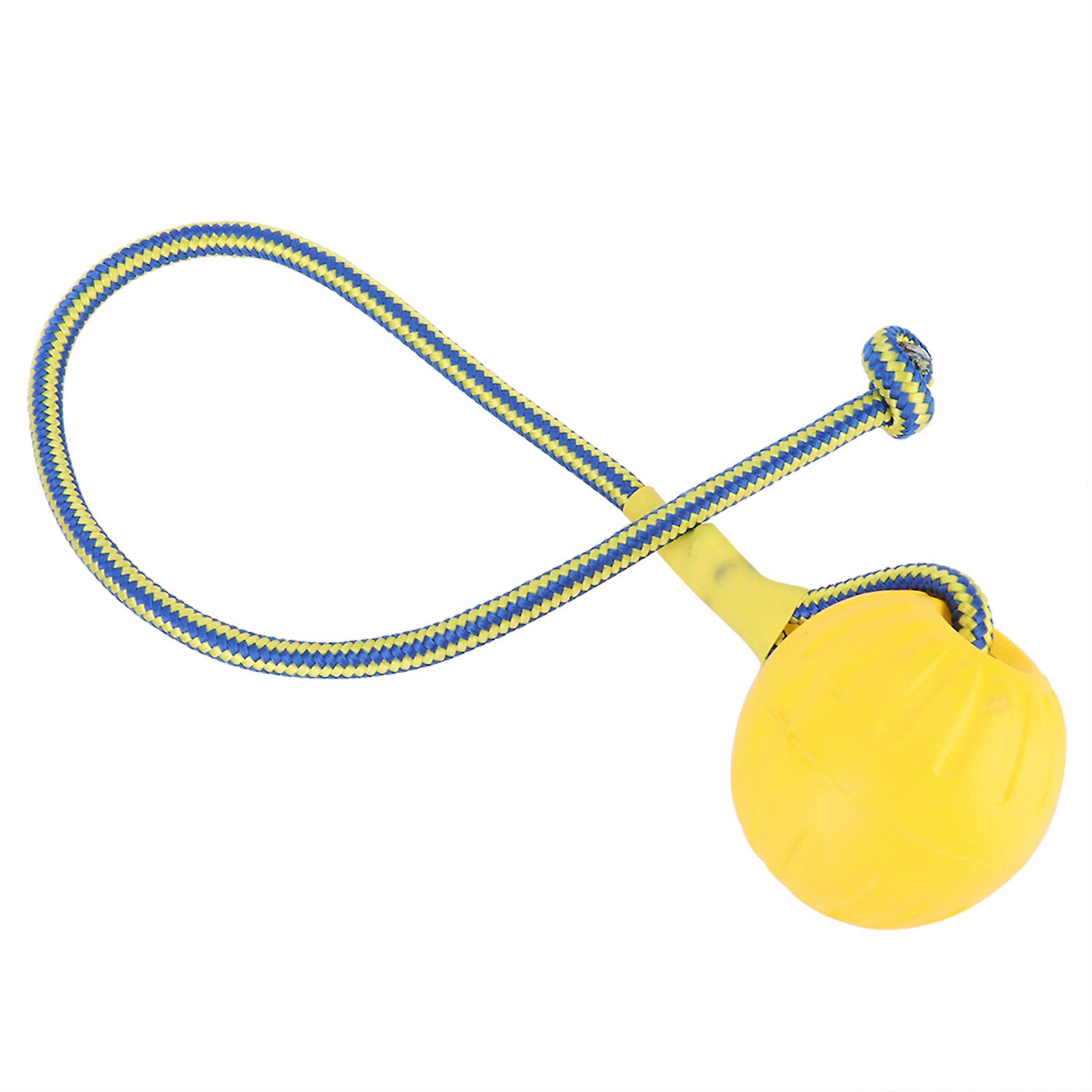 Balle à mâcher interactive portable en EVA pour chien, résistante aux morsures, avec corde (jaune)
