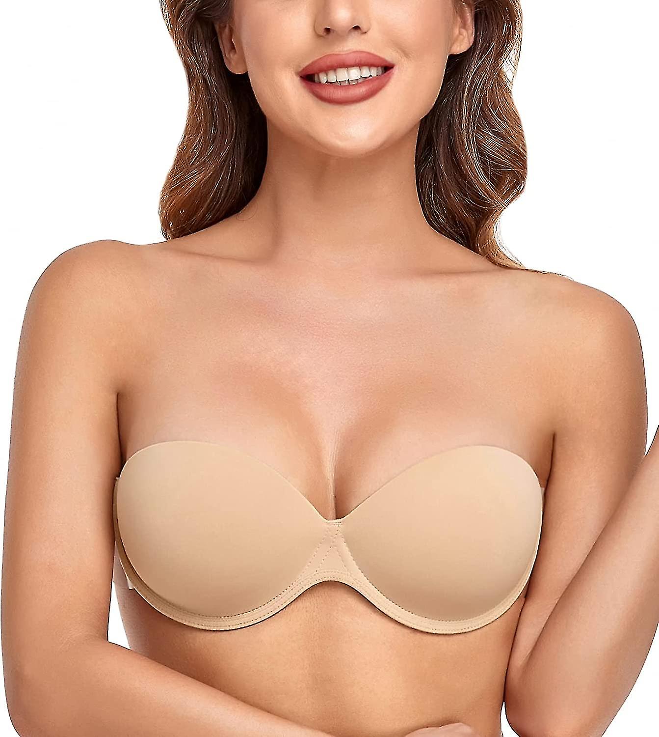 Women's Backless Strapless Push Up Bra Thick Padded Sticky Underwired Bras Self