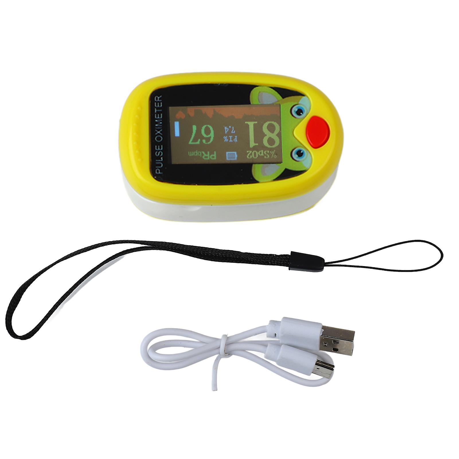 Fingertip Clip Oximeter 6 Modes Automatic USB Charging LED Blood Oxygen Monitor for Children Kids Yellow