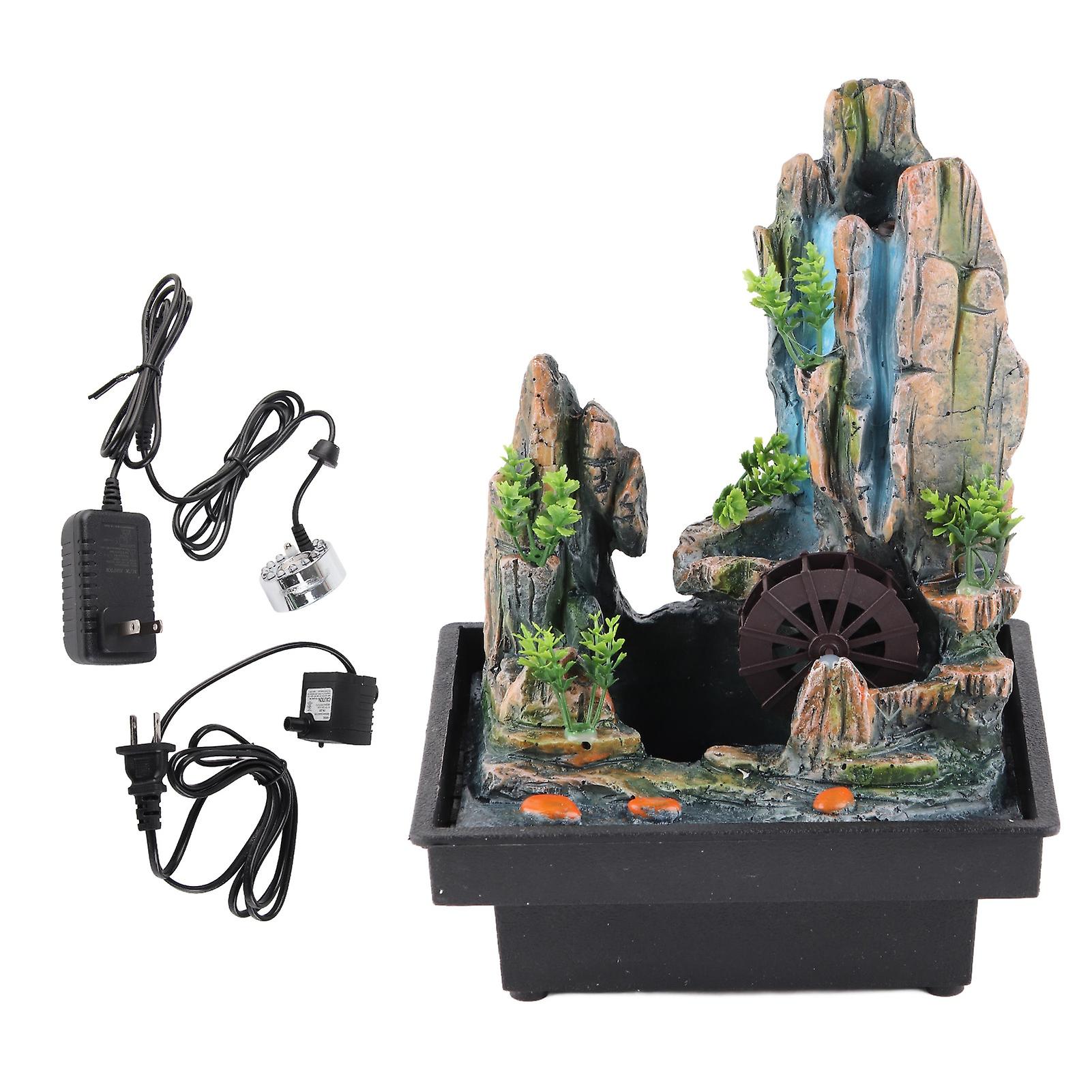 Resin Desktop Fountain Indoor Waterfall Desktop Decoration Rockery with Atomizer for Home Office US Plug 110V
