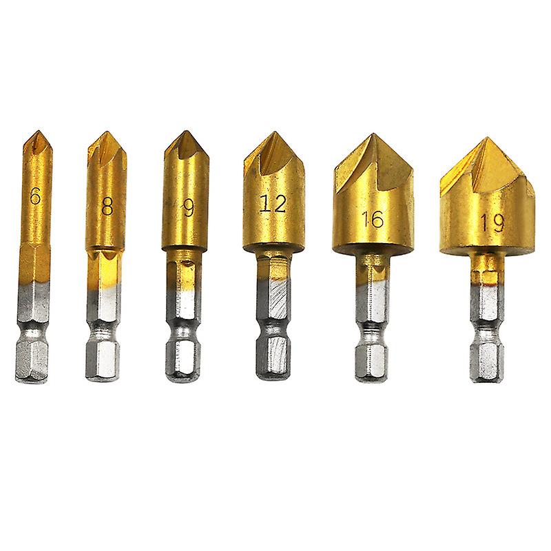 6pcs Countersink Drill Bit 1/4'' Hex Shank HSS 5 Flute 82° Countersink Countersink Tool Sets