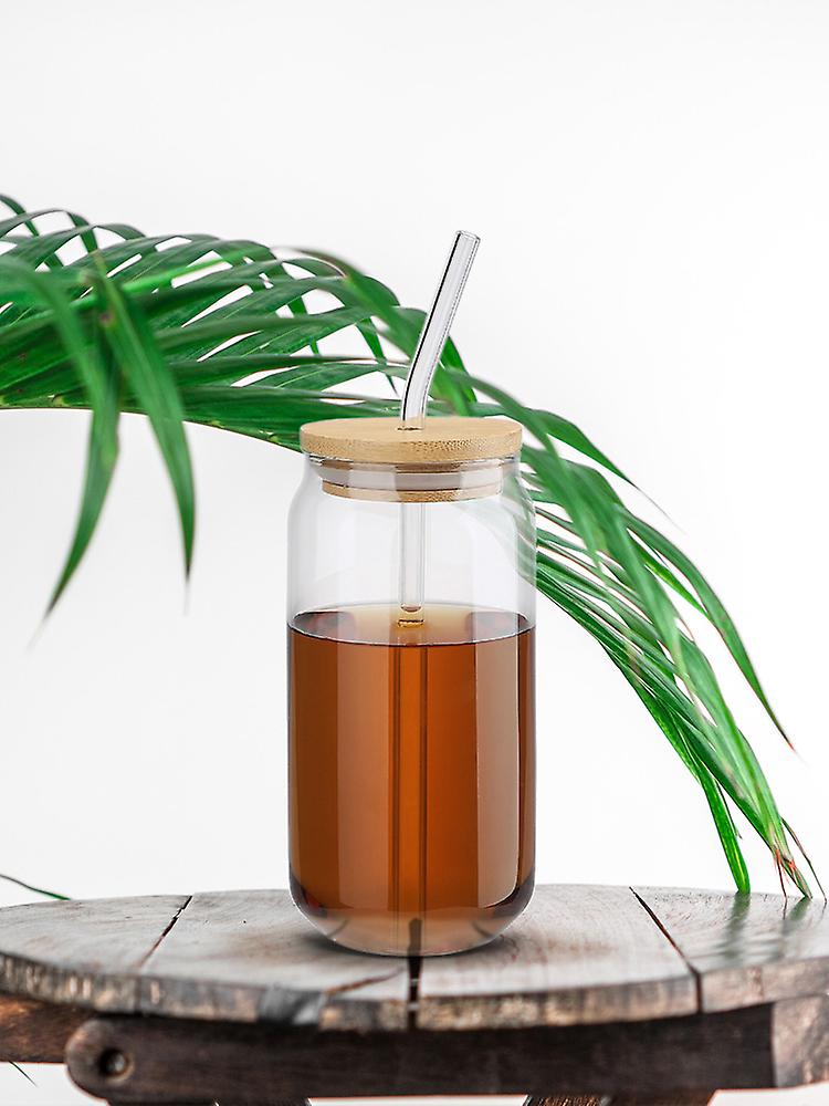 Can-shaped Glass Cups with Lids and Straws - 395ml for Beverages