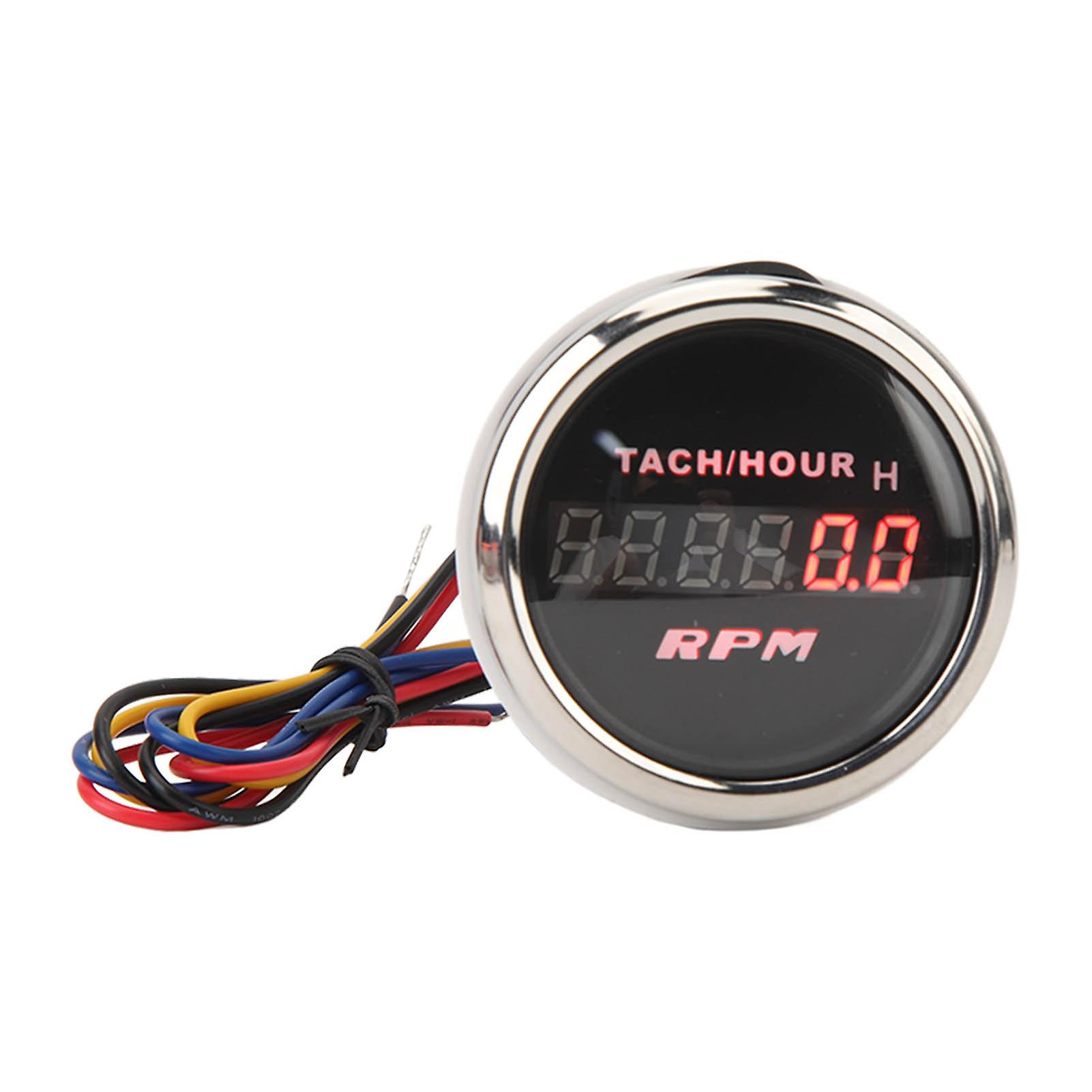 2 Inch Digital Tachometer, Accurate Digital Display Tachometer Gauge for RV Yacht Fishing Boat Marine DC 9-32V Black Dial Silver Bezel