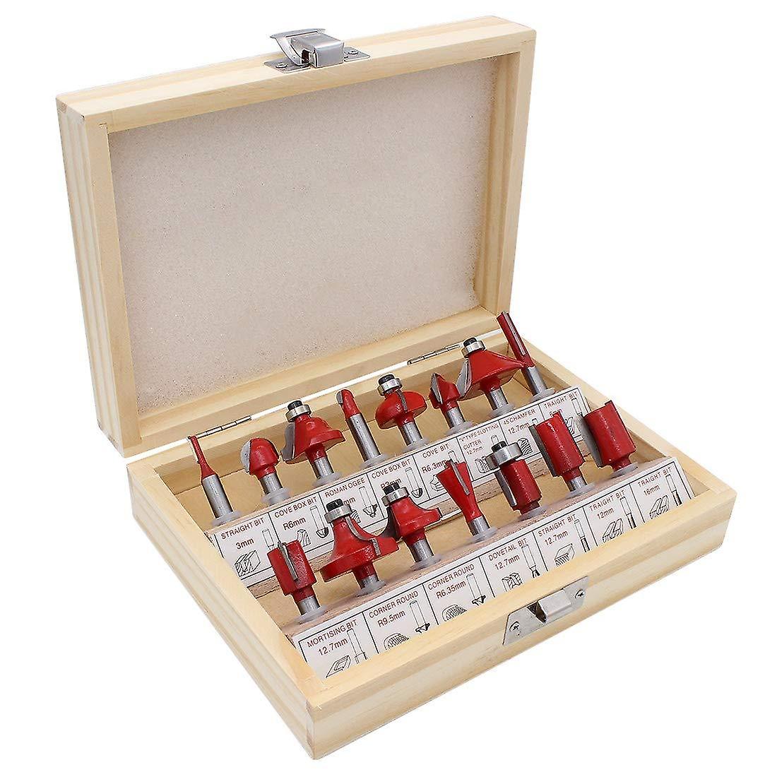 15 Pcs 6.35mm Shank Tungsten Carbide Router Bit Set Groove Cutter Set Woodworking Router Bit Milling