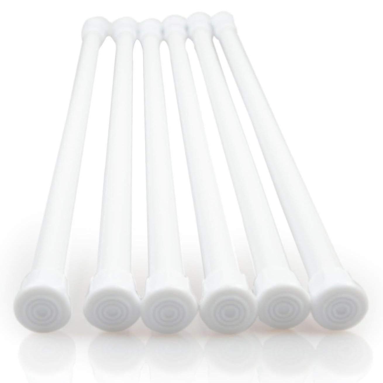 6 Pack Tension Rods, Adjustable Spring Cupboard Rod Curtain Rods White