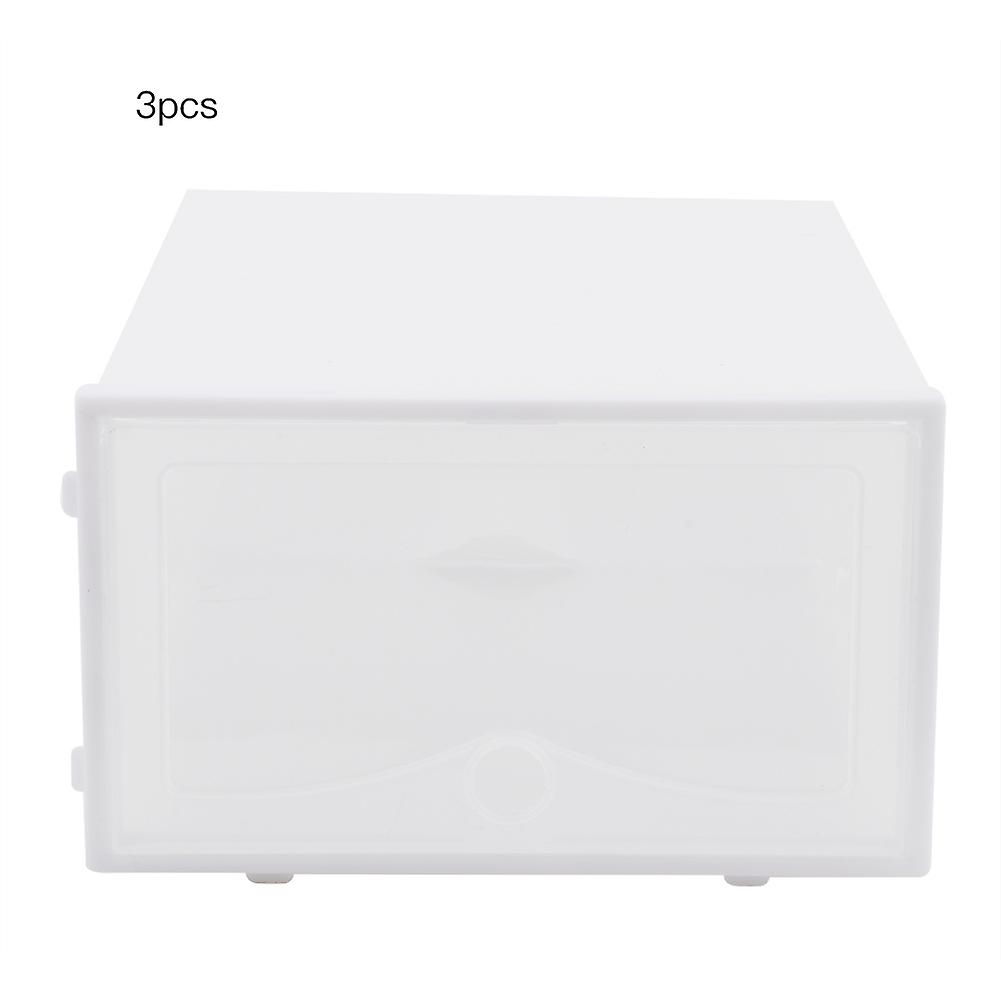 3Pcs Thickened Transparent Lid Shoes Box Home Stackable Shoe Storage Organizer (White)
