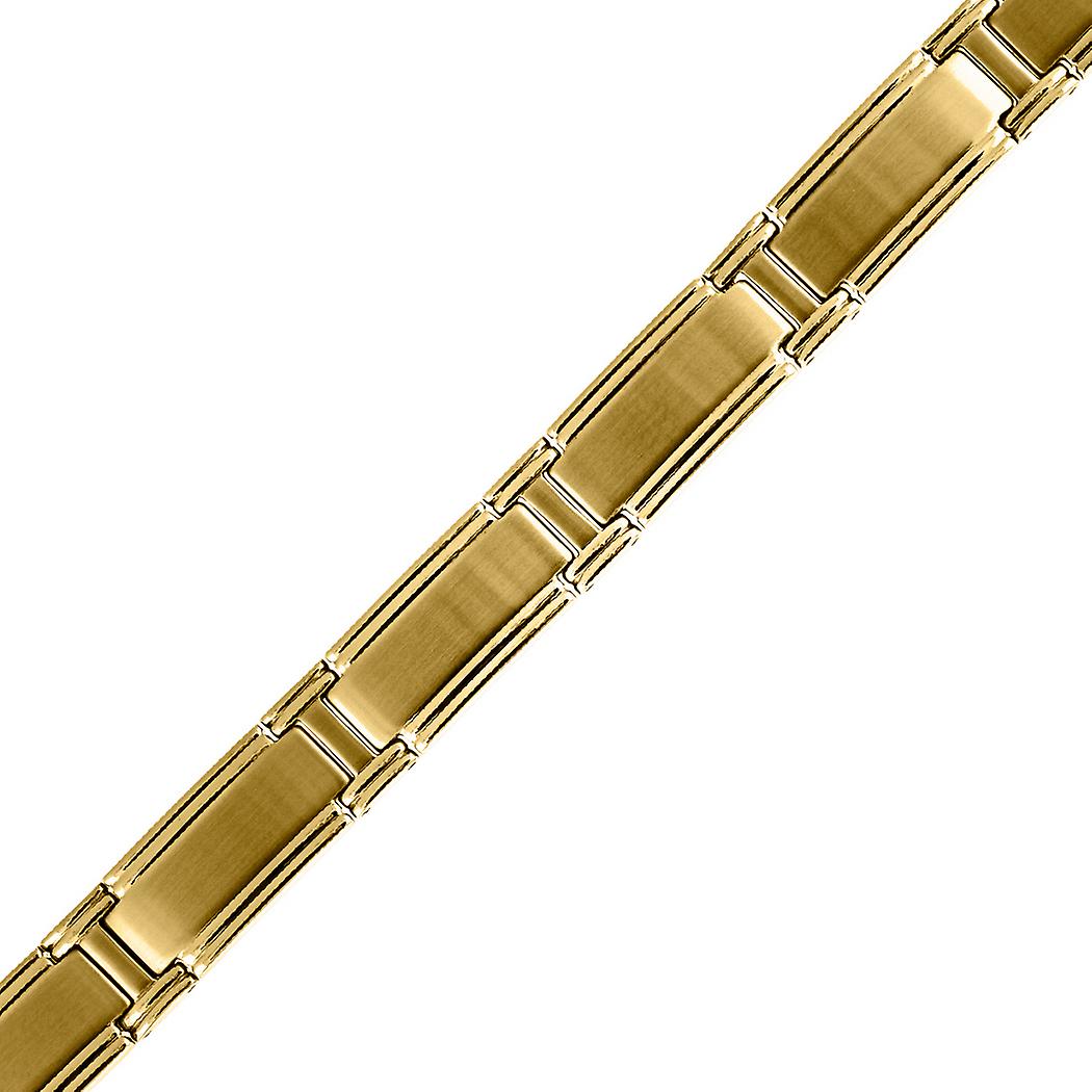 Pulseira masculina de aço inoxidável amarelo com ranhuras, 21,5 cm (8,5 polegadas).