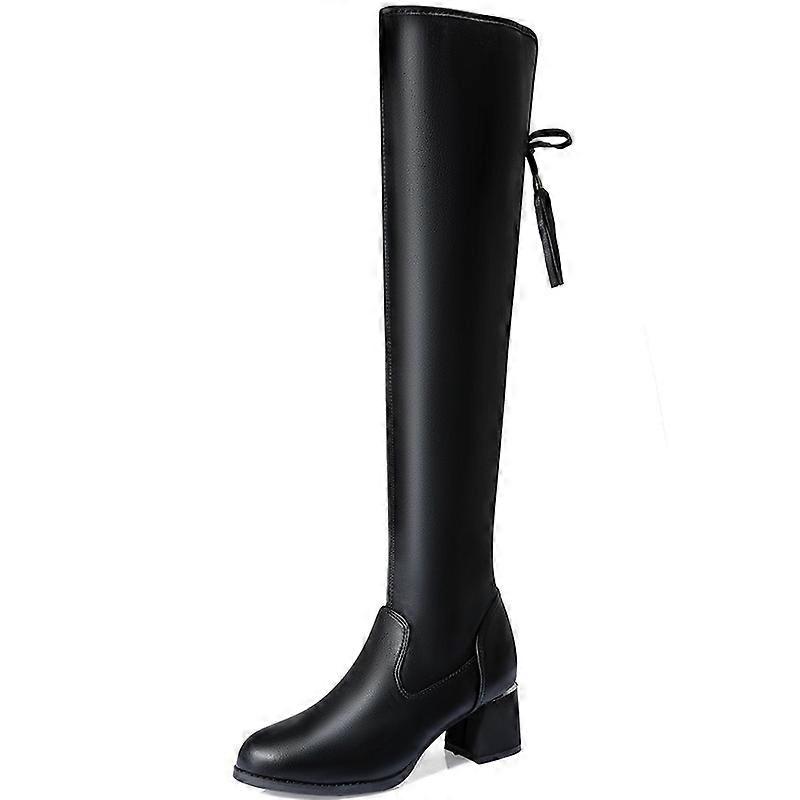 Thick Heel Brushed Knee Length Boots