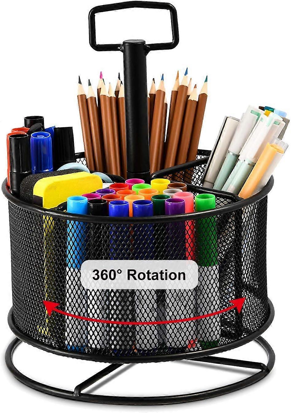 Mesh Desk Organizer, 360-Degree Rotating Multi-Functional Pen Holder,4Compartments Desktop Stationary Organizer, Home Supply Storage Box Caddy Rack -Y
