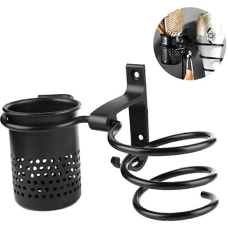 حامل مجفف شعر، منظم مجفف شعر، حامل حائط، مجفف شعر، حامل معلق، حامل تصفيف حلزوني (أسود)