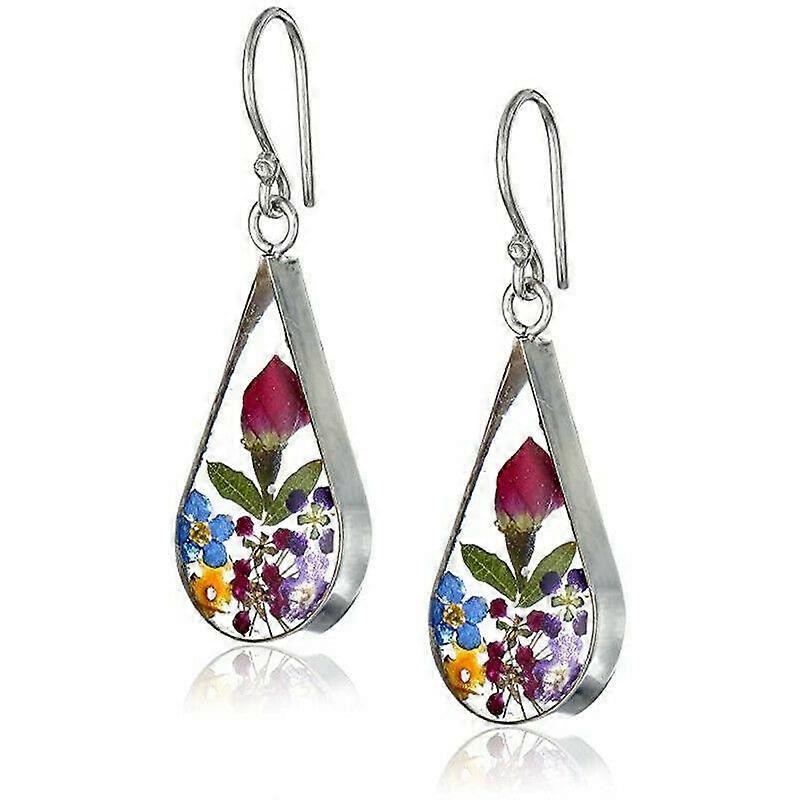 Sterling Silver Pressed Flower Teardrop Earrings
