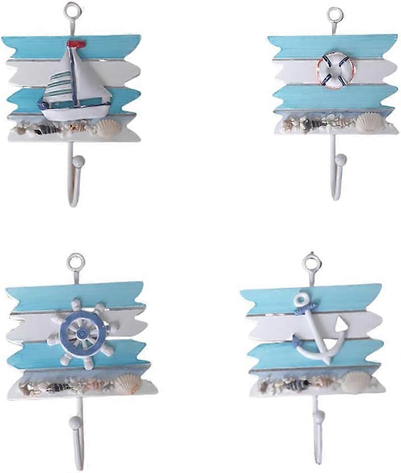 4pcs Mediterranean Wall Hook Nautical Coat Hat Clothes Towel Key Hook