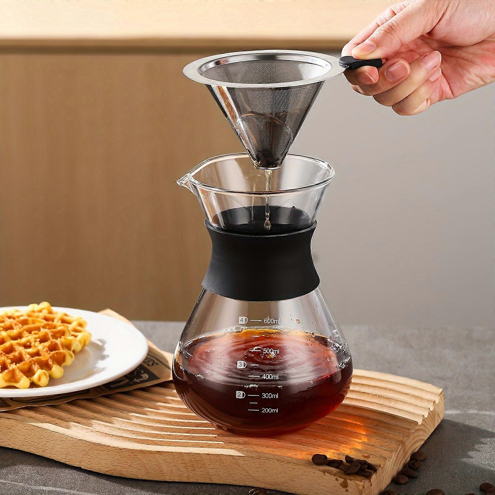 Pour Over Coffee Maker Set 600ML Portable Drip Coffee Pot with Stainless Steel Filter