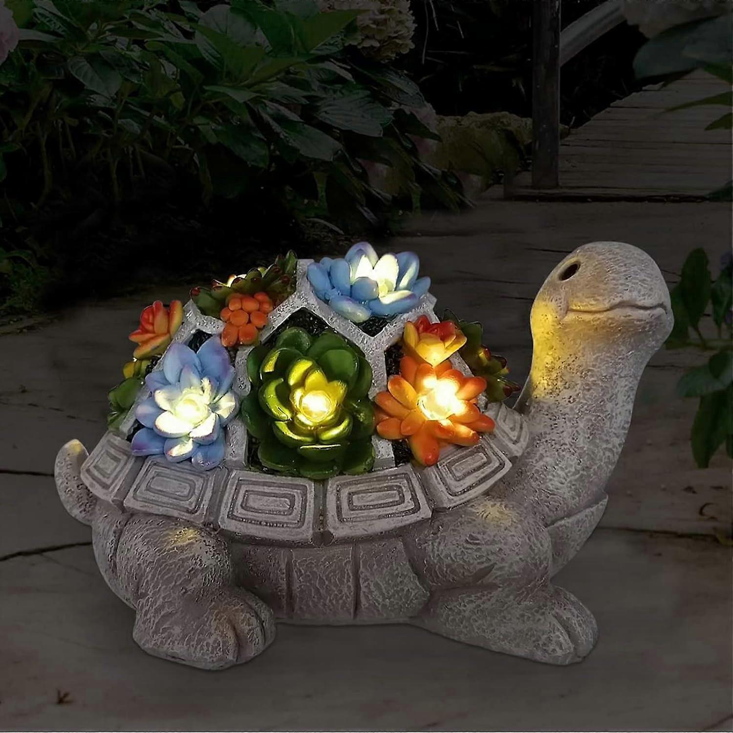 Solar garden figures turtle garden decoration for outdoors, with succulents