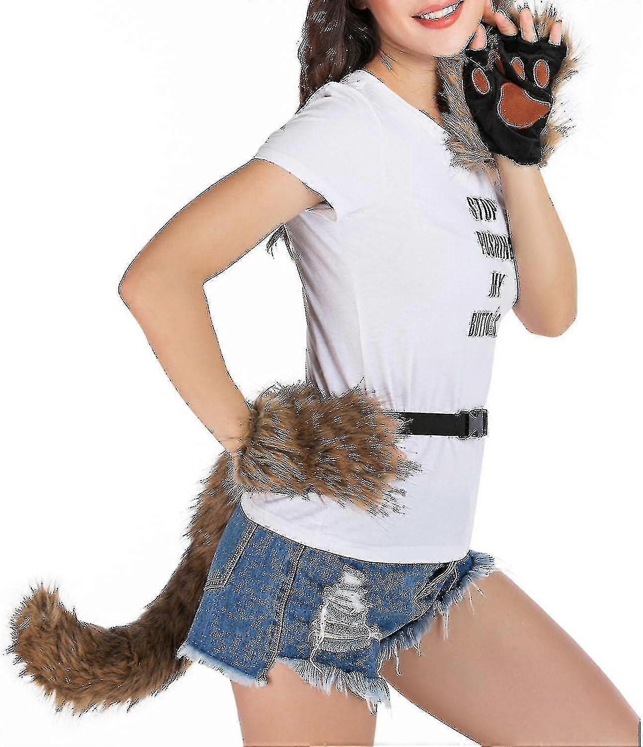 フェイクファー フォックステール 猫 ウルフ コスプレ コスチューム セット ぬいぐるみマスク ふわふわ 肉球 手袋 ハロウィン クリスマス-hao