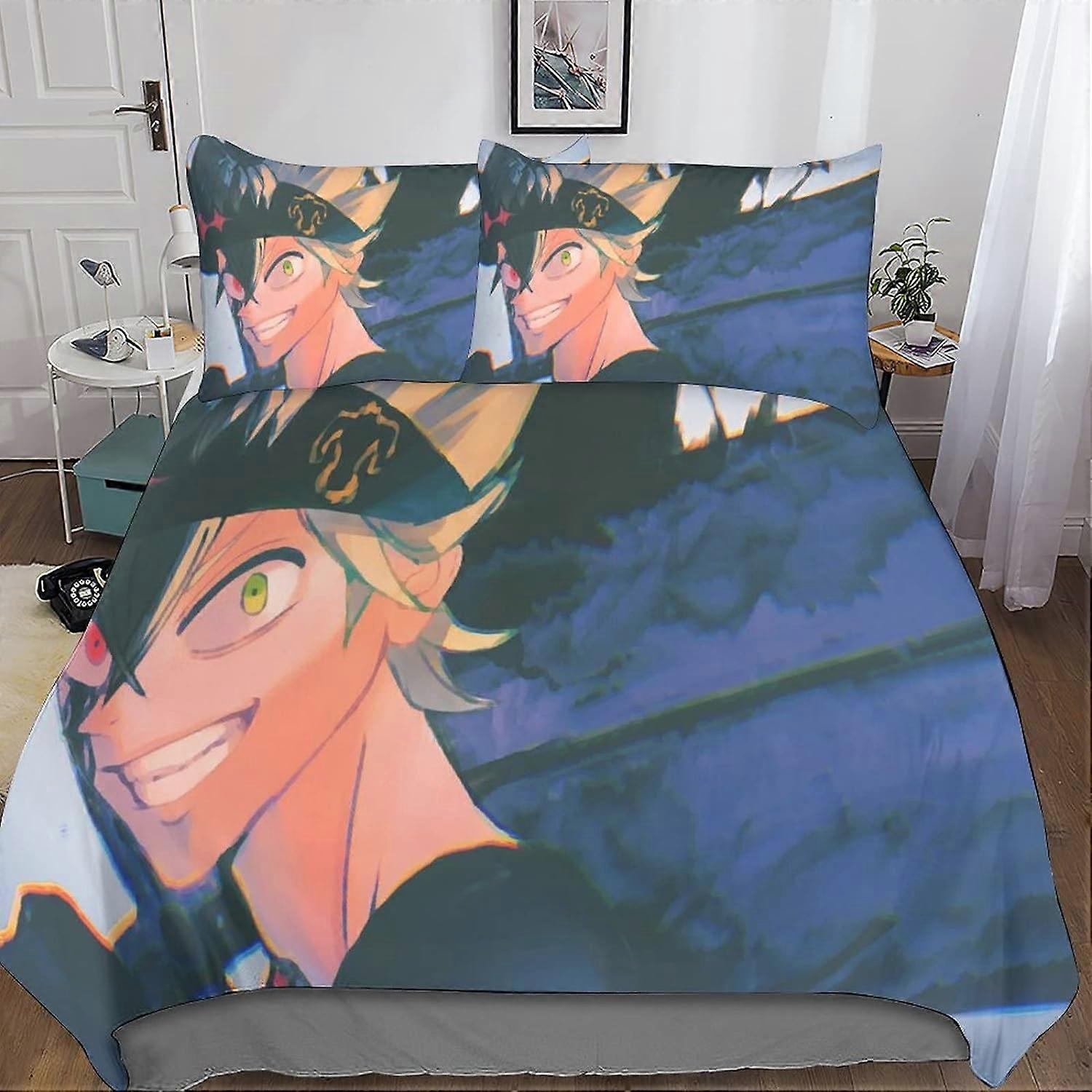 غطاء لحاف مطبوع Black Clover D ، مجموعات قطع ، طقم مفروشات ستوكات من البرسيم الأسود مع إغلاق بسحاب وسادة للبالغين والأطفال Hou 135 * 20