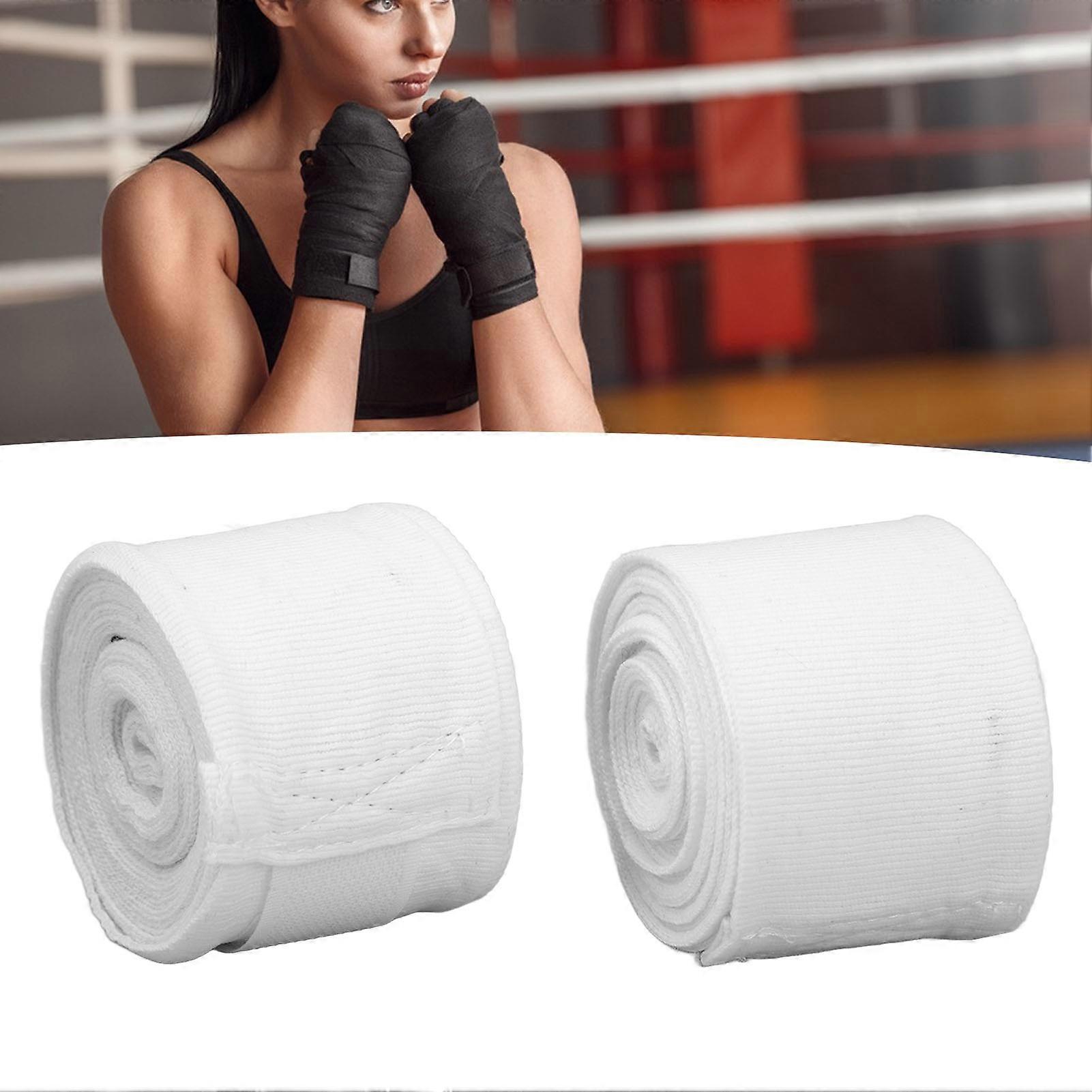2pcs Boxing Handwraps Cotton 5m Quick Drying Semi Elastic Hook Loop Design Sports Hand Wraps for Kickboxing Muay Thai White