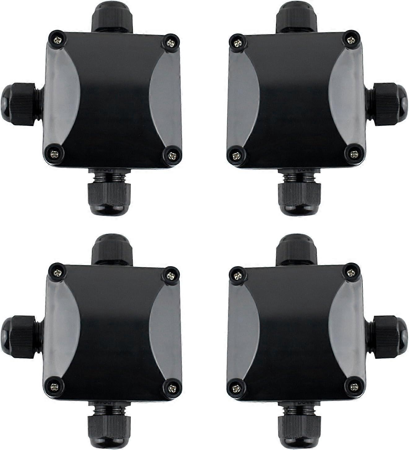 4 X Waterproof Junction Box Ip66 Junction Box 3 External Cables Black