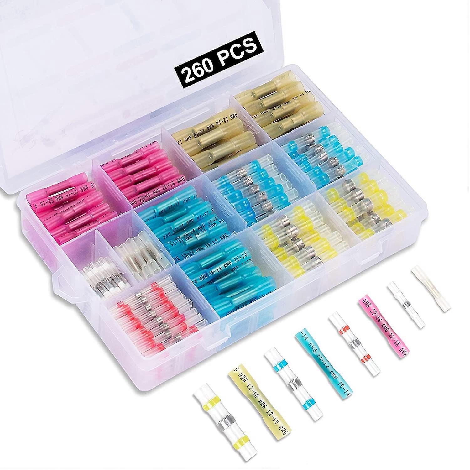 260Pcs 10-26Awg Heat Shrink Solder Joint Waterproof Butt Connector, Heat Shrink Lug For Marine And Automotive Applications.