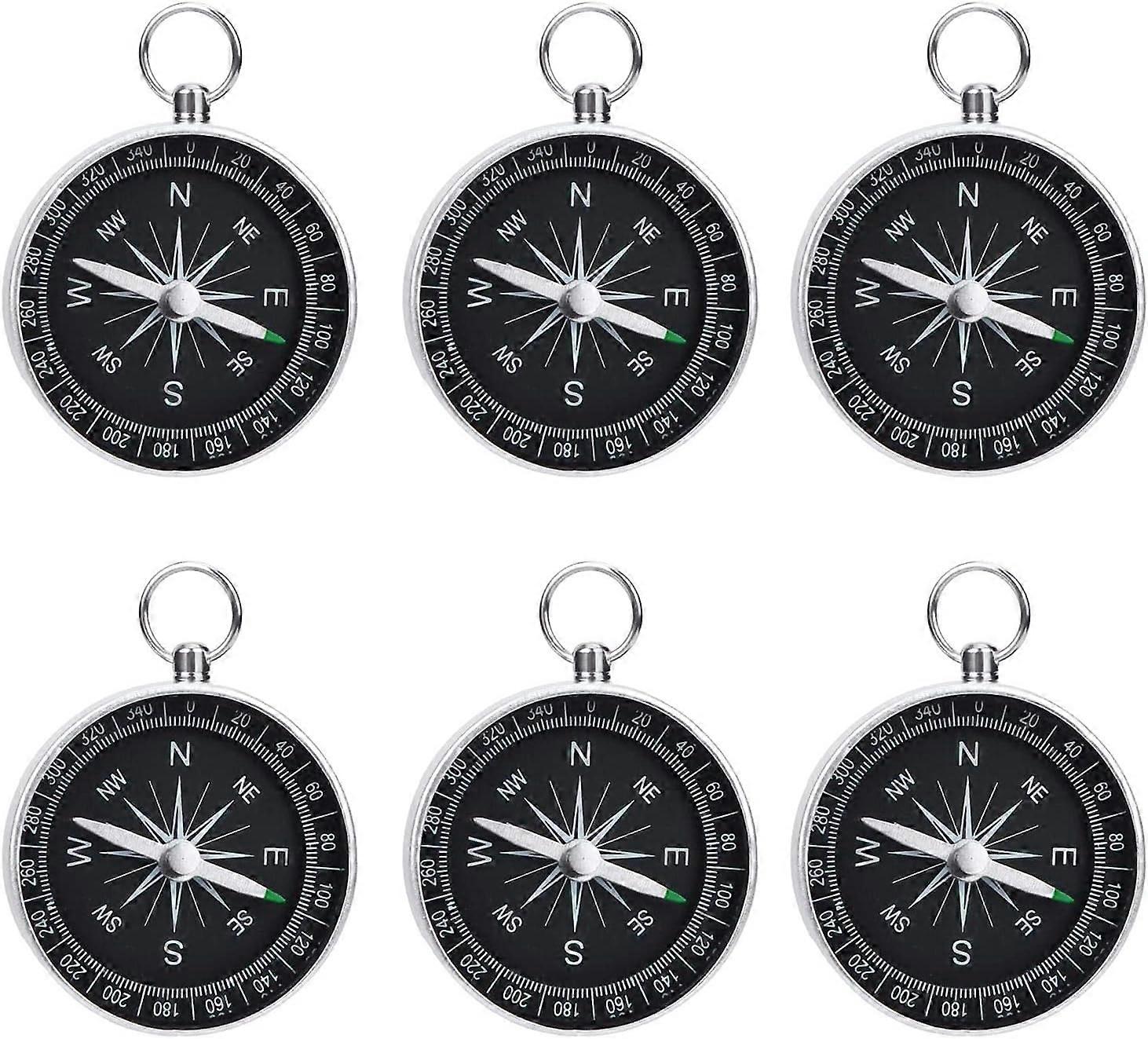 6 PCS Portable Silver Compass Mini Compass Child Keychain Compass Plastic Pocket Compass Metal Mount