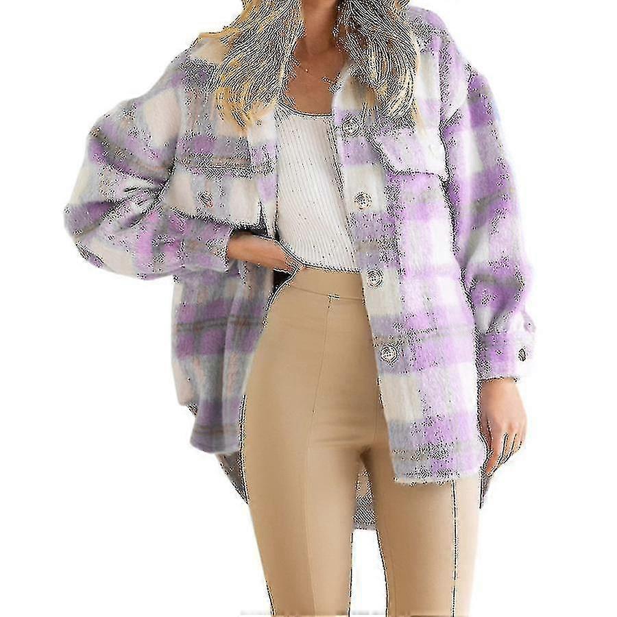 Winter Wool Coat Casual Plaid Flannel Shacket Jacket Oversized Button Down Long Sleeve Fall Shirt Jacket Coat Tops Jacket Women