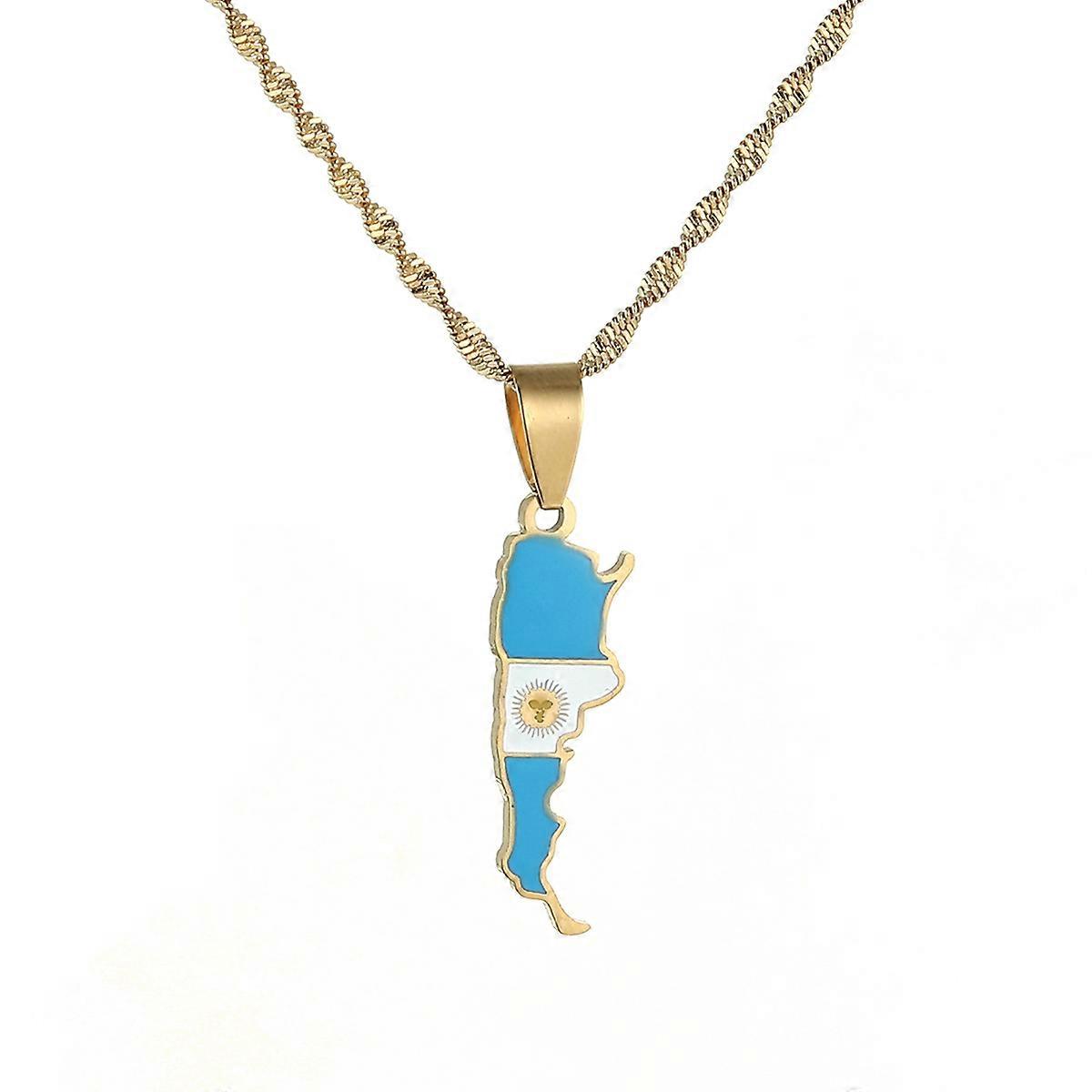 Rustfrit stål Argentina Kort Flag Vedhæng Halskæder Til Kvinder Guldfarve Charme Smykker