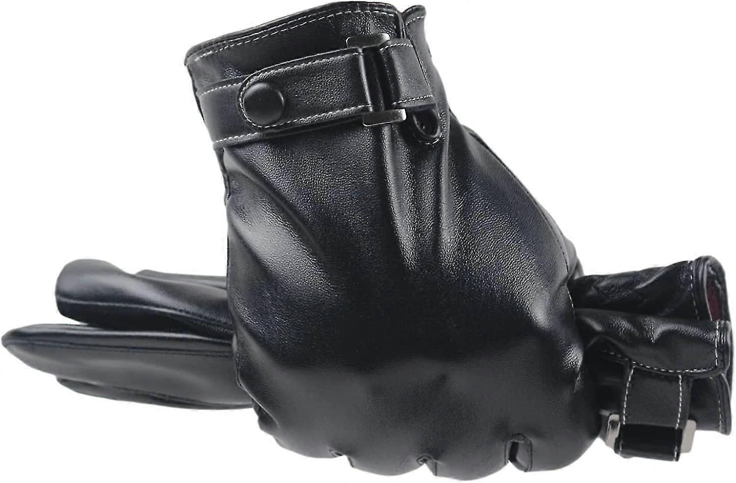 Winter Leather Men Touchscreen Gloves - Long Keeper Black Warm Cycling Driving Motorcycle Touch Screen Texting Gloves