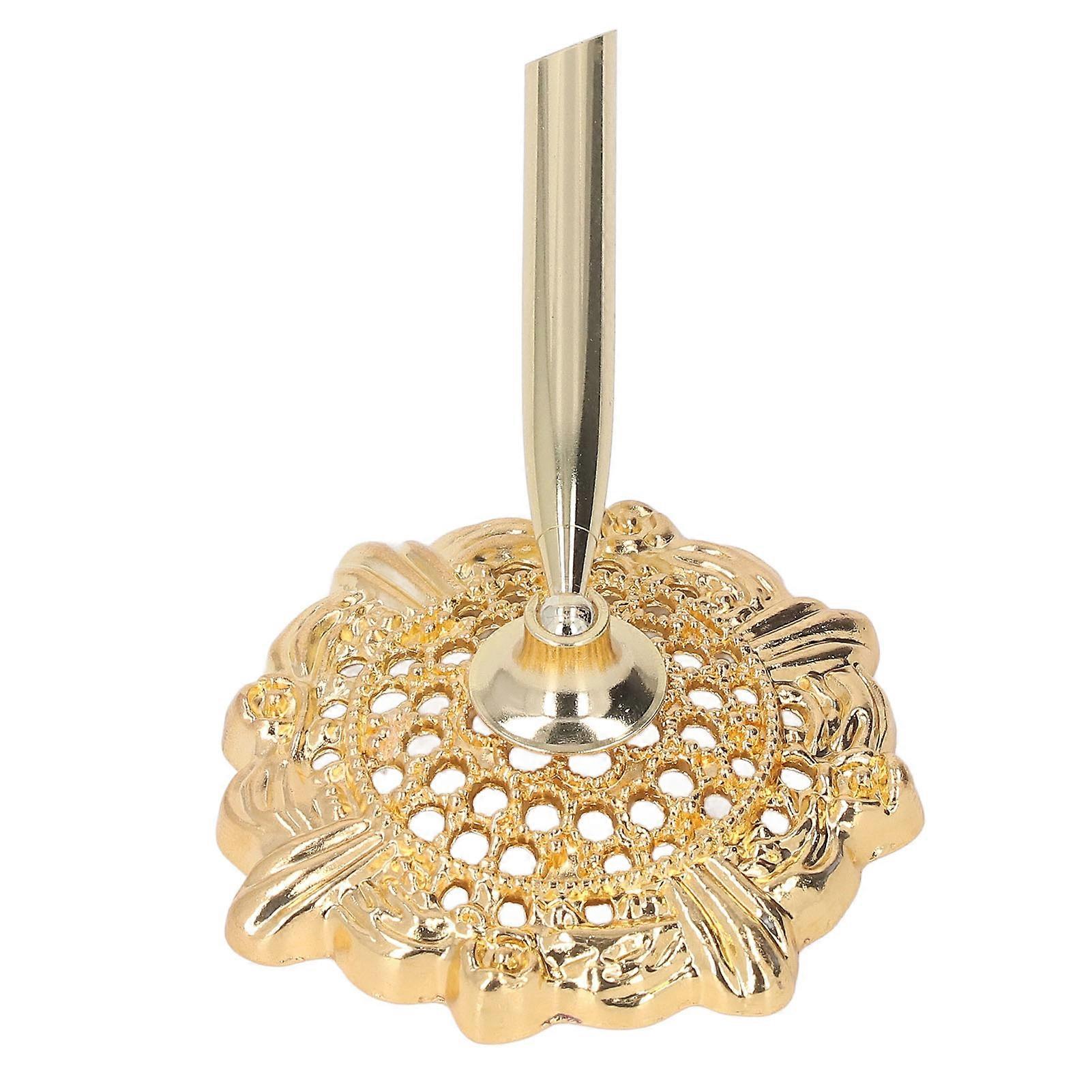 Pen Stand Retro Classic Style Hollow Pattern Compact Metal Material Decorative Practical Insertion Pen Holder for Office Gold ( Pen Not Included)