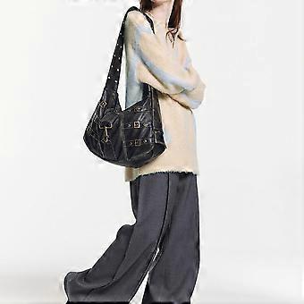 Retro Leather Tote Bag Y2k Street Trendy Shoulder Bag Grunge