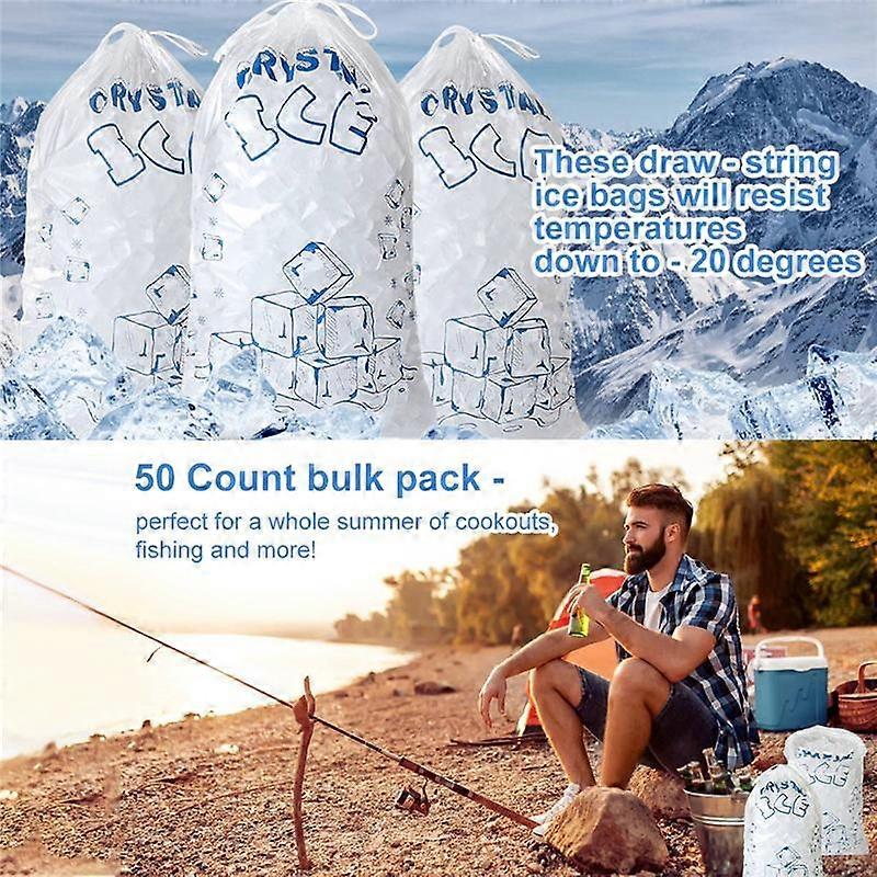 Sacs de glace 8 lb avec cordon de serrage, 100 sacs de glace pour machine à glace, sacs de glace réutilisables robustes