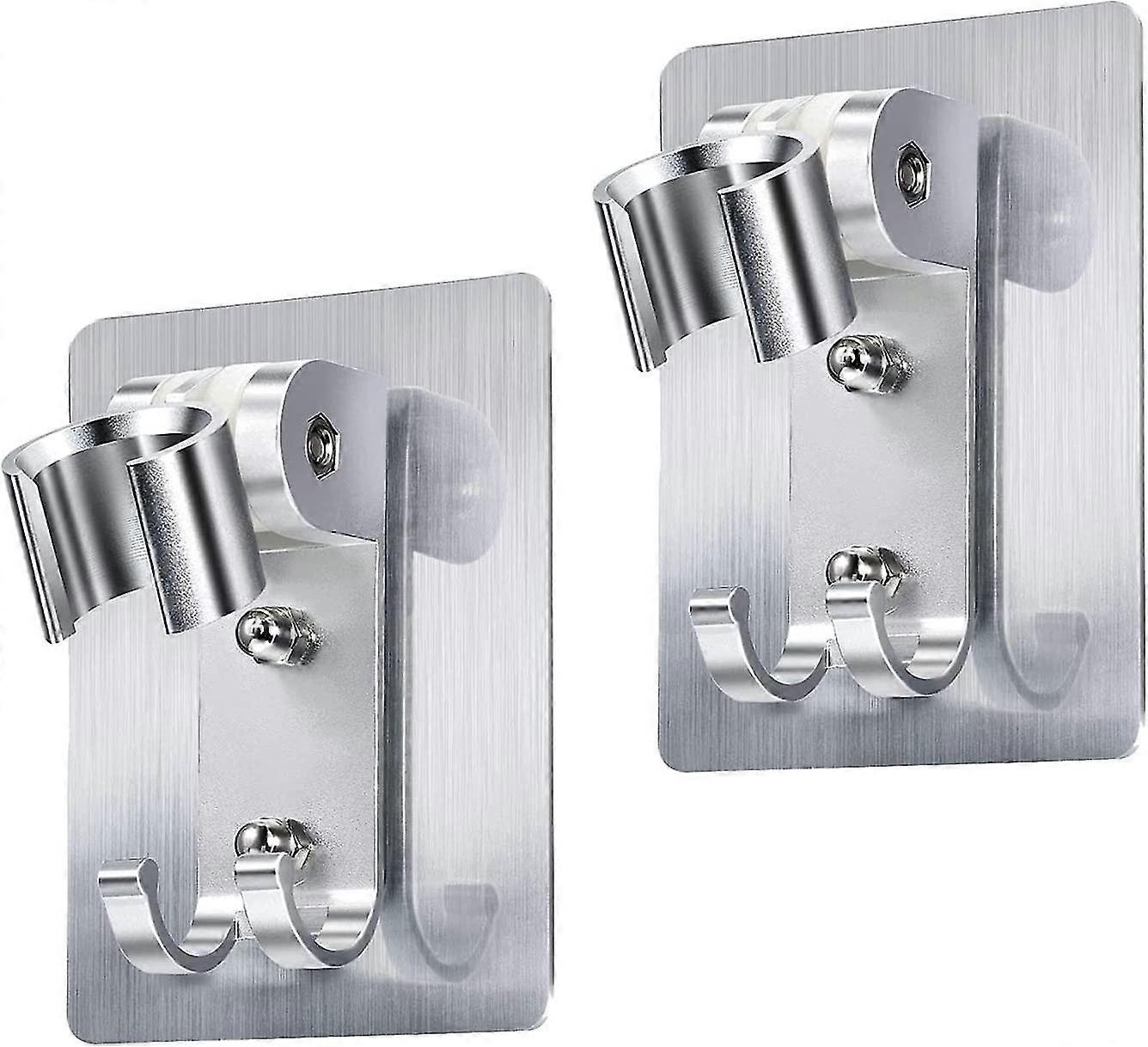 Shower Head Holder, 2pcs Strong Adhesive Shower Head Wall Mounting Bracket Adjustable Shower Wand Holder With 2 Hanger Hooks No Drill Need For Marble
