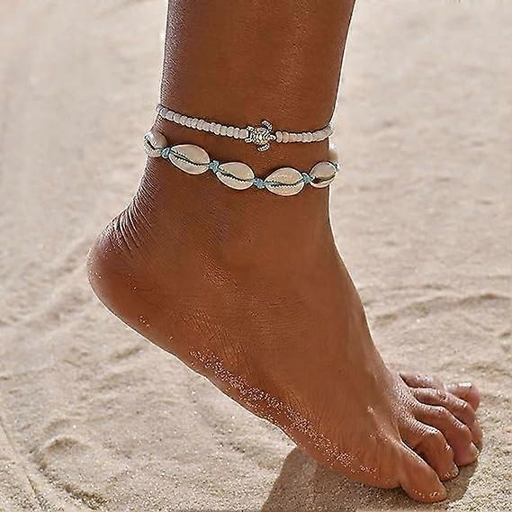 Boho Shell/Starfish/Turtle/Anklets Weave Ankle Bracelets Beaded Beach Summer Foot Jewelry Adjustable for Women