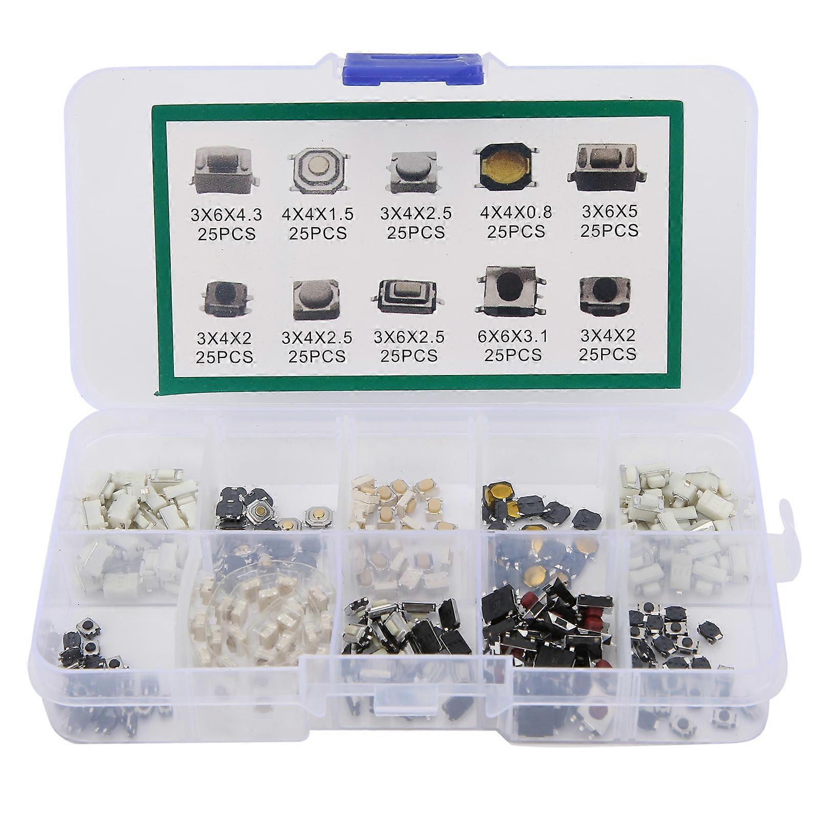 250Pcs Tactile Push Button Switch 10 Types Micro Switch Kit for DIY Electronic Products