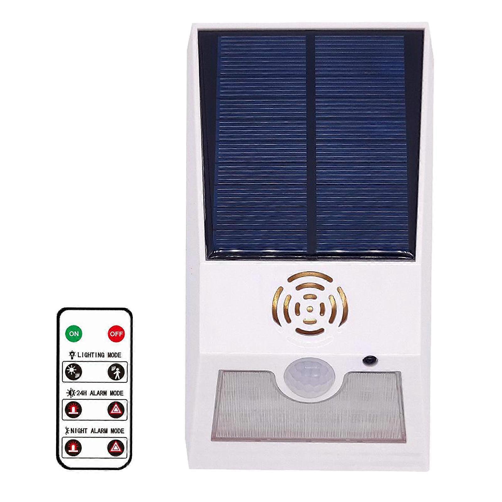 Solar Alarm LED Light with Remote Control Strobe Light Motion Sensor White