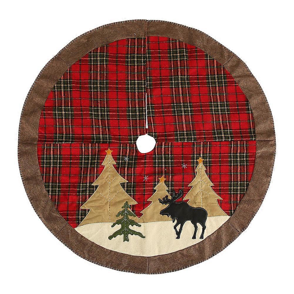 Christmas Tree Skirt, 41 Inch Rustic Red and Black Buffalo Plaid Tree Skirt with Embroidery Xmas Party Tree Decoration