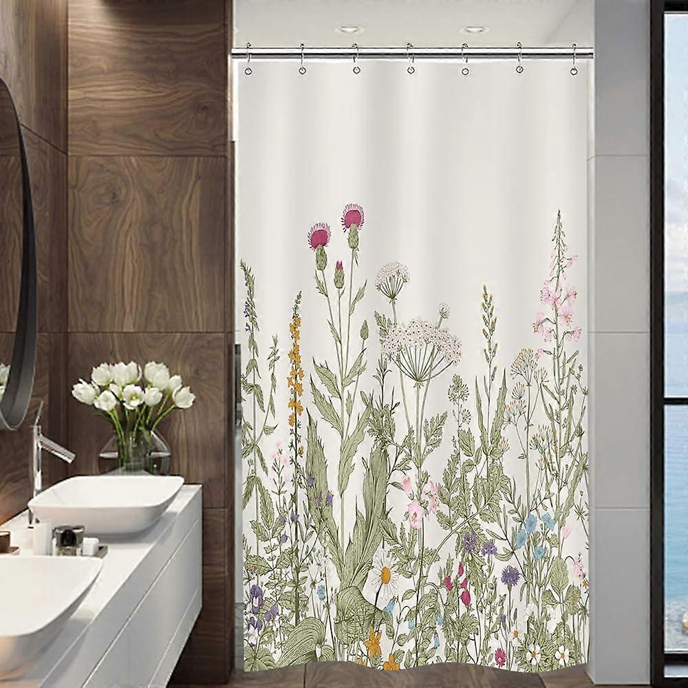 屋台ワイルドフラワースモールハーフシャワーカーテン36Wx72Hインチ農家の花植物植物ハーブビンテージ装飾バスルーム窓生地ポリエステル
