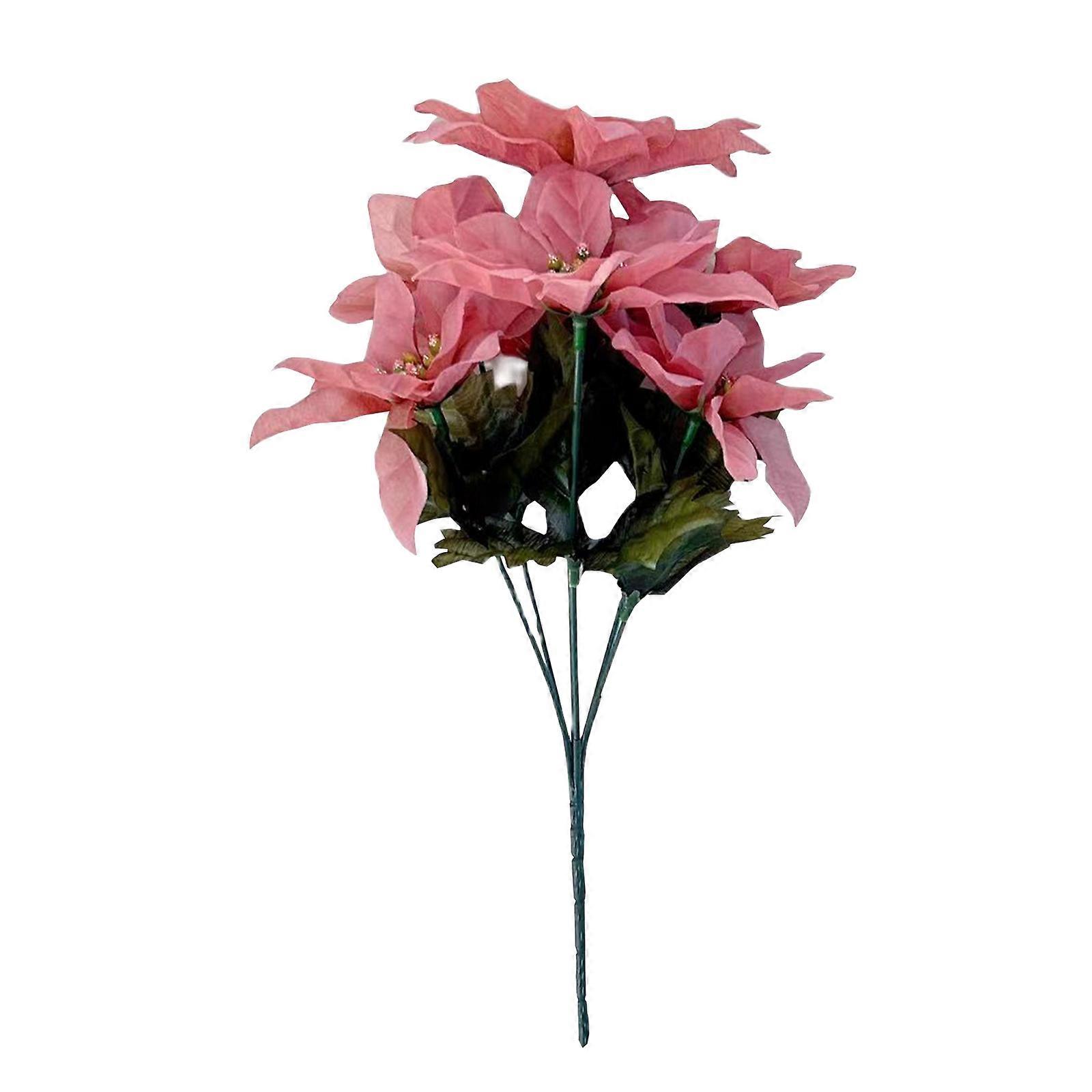 פואנסטיה ורודה אלגנטית, זר פרחי חג מולד מלאכותי בן 7 ענפים