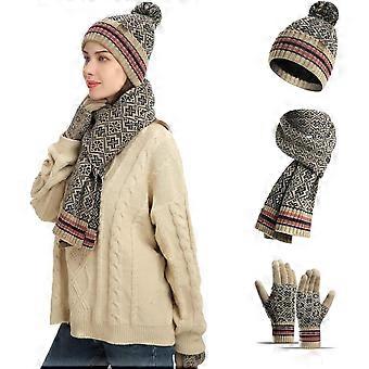 WJTG Winter Hüte Schal Set für Frauen mit Touchscreen Handschuh Verdicktes Futter Beanie Hut Hals Warme Schals Thermohandschuhe SetJ
