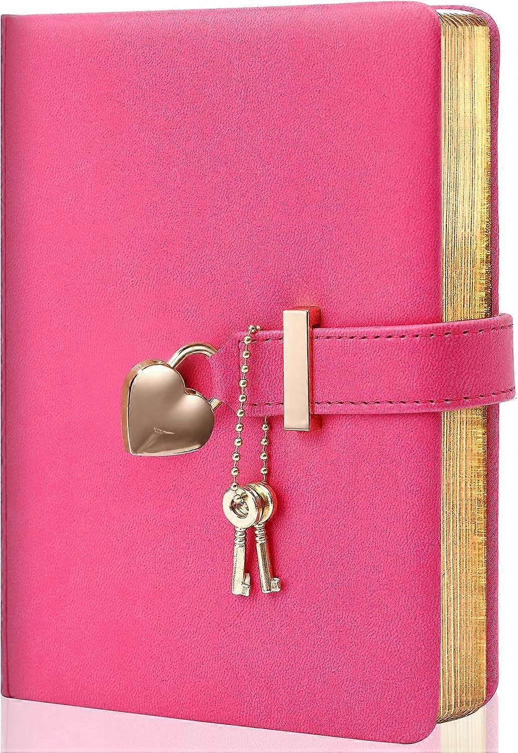 Diary for Girls with Lock and 2 Keys, Diary with Lock for Girls ages 8-12, Heart-Shaped Locked Journal, Gold Edged Pages 5.3 x 7 Inch, Fuchsia