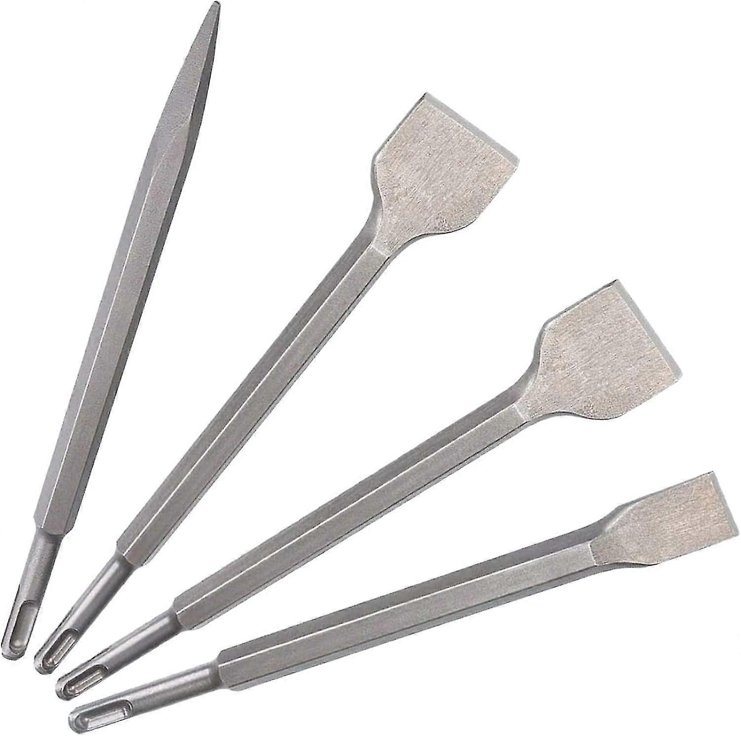 SDS Plus Chisel Set 4-Piece Set, 6-Point Chisel with Pointed Chisel and Flat Chisel, Tile Chisel Wide Chisel Drilling Tool for Concrete Tile Building