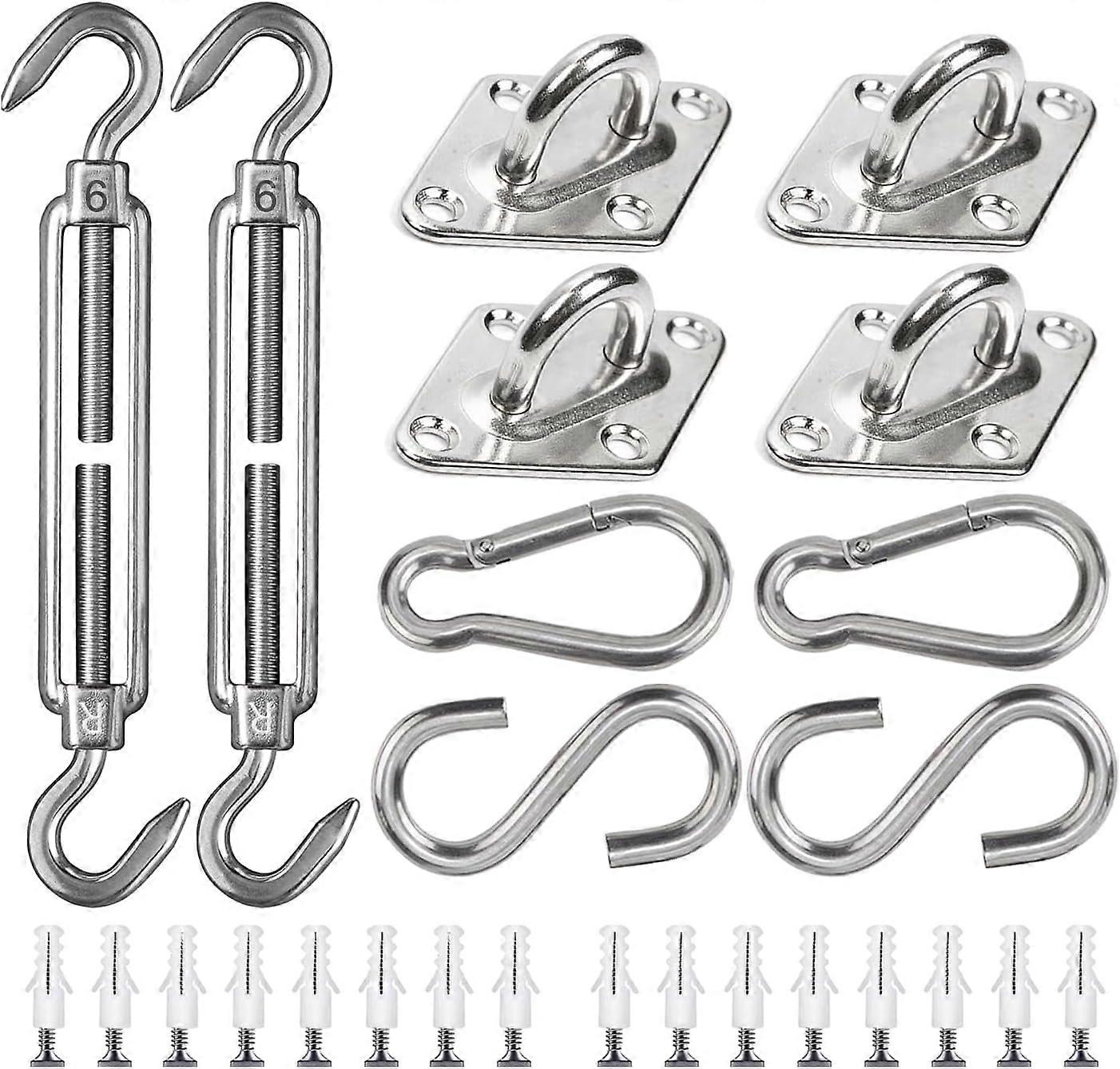 42 Pieces Shade Sail Fixing Kit Stainless Steel Hardware for Rectangular and Triangular Shade Sail Installation