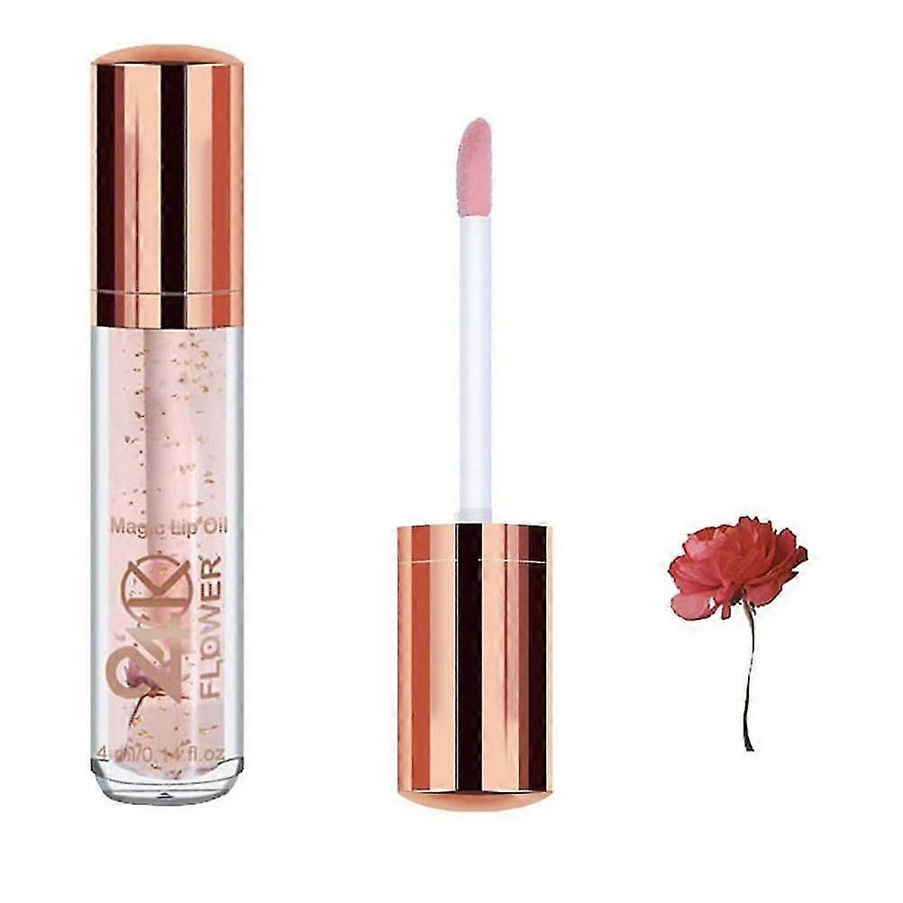 24K Gold Foil Moisturizing Lip Oil with Dried Flower and Refreshing Formula