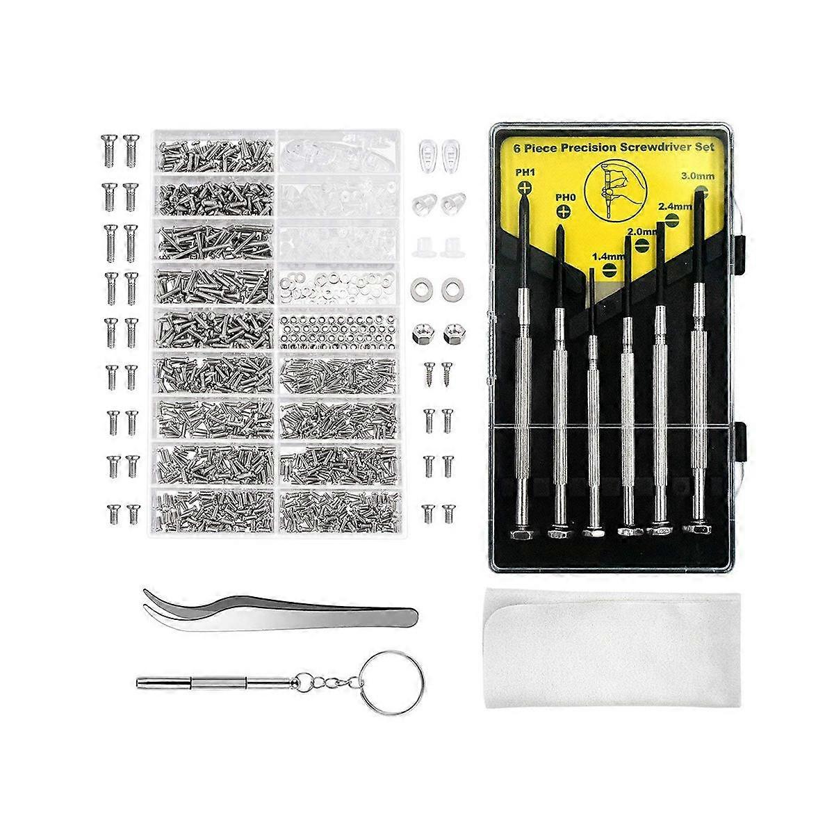 Eyeglasses Repair Kit, 1000PCS Eyeglass Screws and 6 Pcs Screwdrivers for Eyeglasses, Watch Clock S